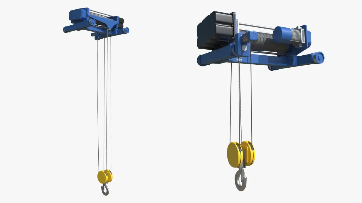 Industrial Machinery Wire Rope Hoist Blue Rigged 3D model