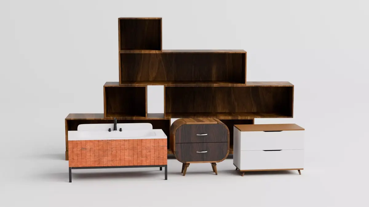 Modular Wooden Storage  Cabinet Pack Free low-poly 3D model
