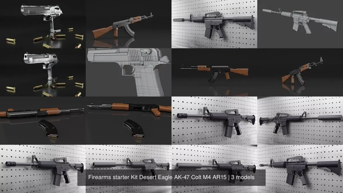 Firearms starter Kit Desert Eagle AK-47 Colt M4 AR15 3D Model Pack