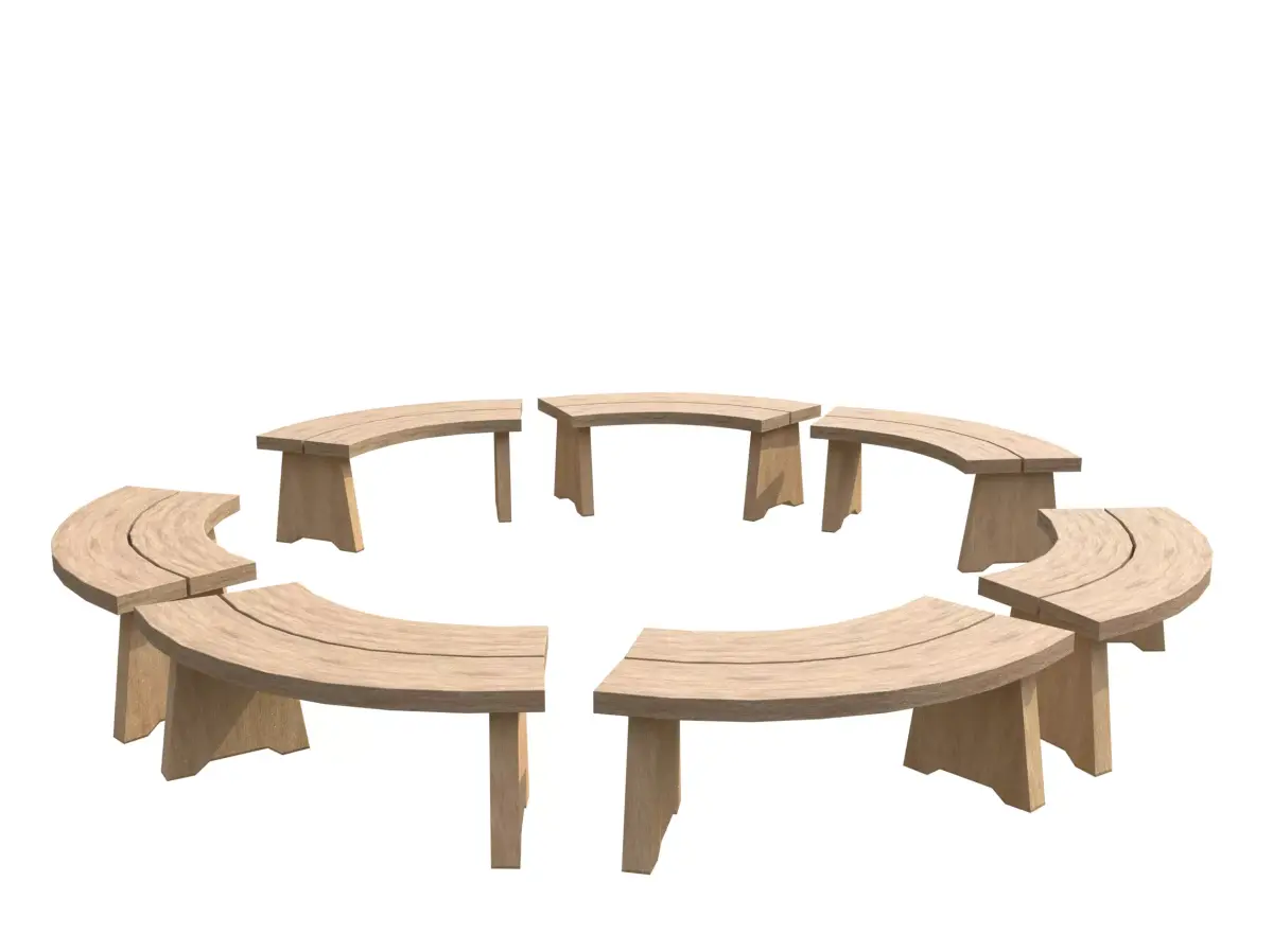 Bench5 six wooden benches arranged in circle Low-poly 3D model