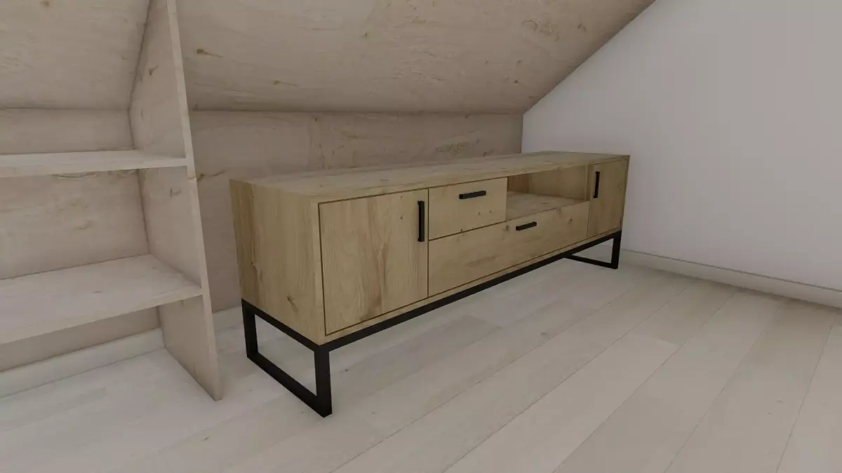 Cabinet attic room with wooden sideboard Free 3D model
