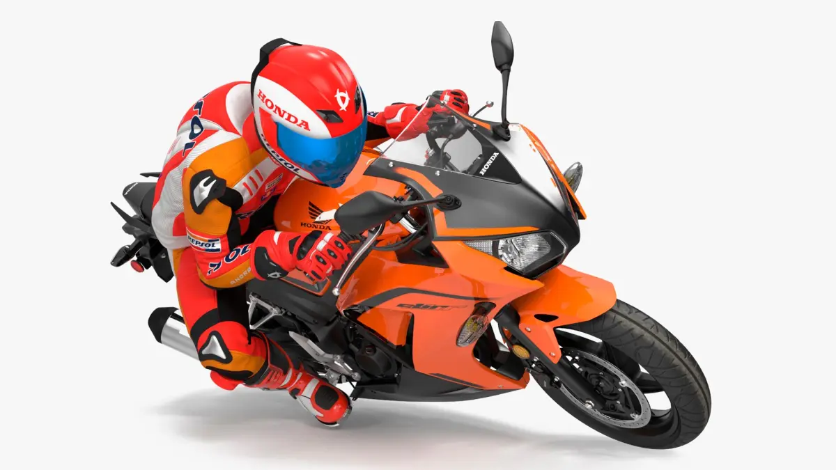 Honda Motorcycle with Rider Turning 3D model