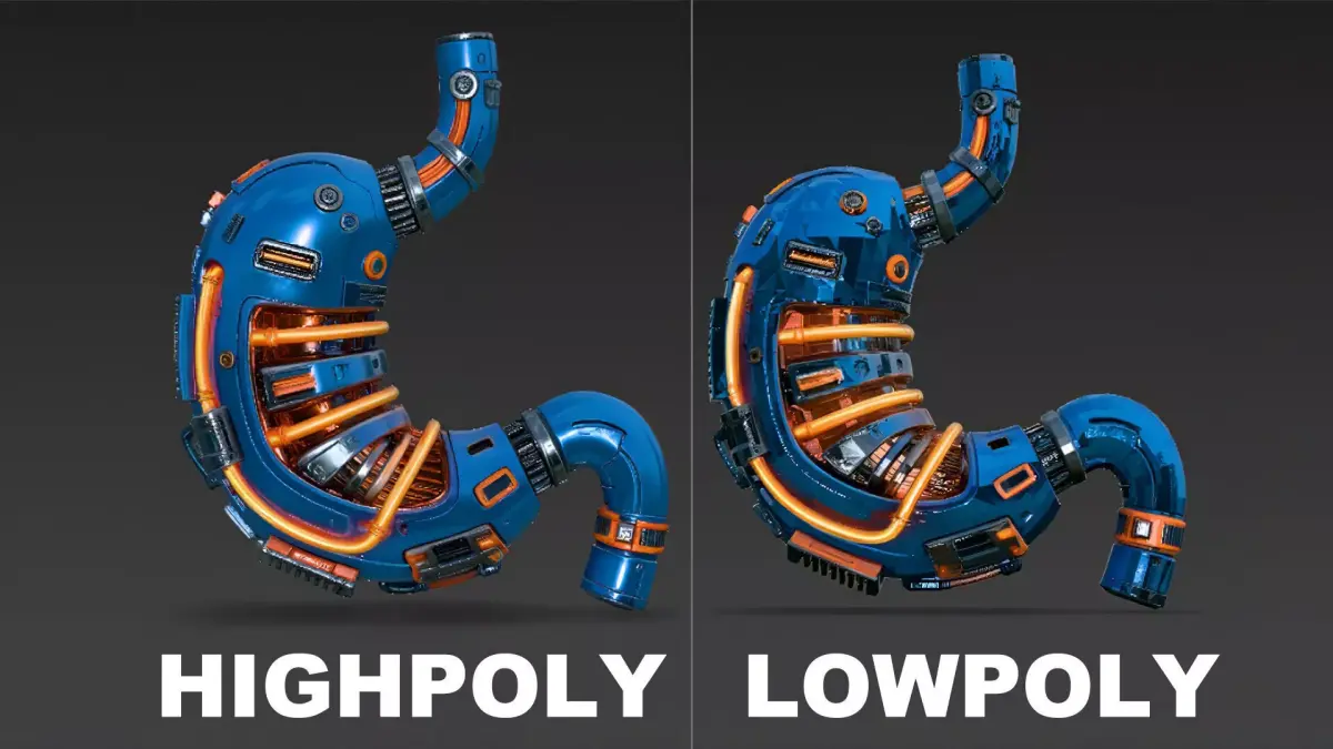 Blue Cyberpunk Tech Stomach Model Bundle Low-poly 3D model