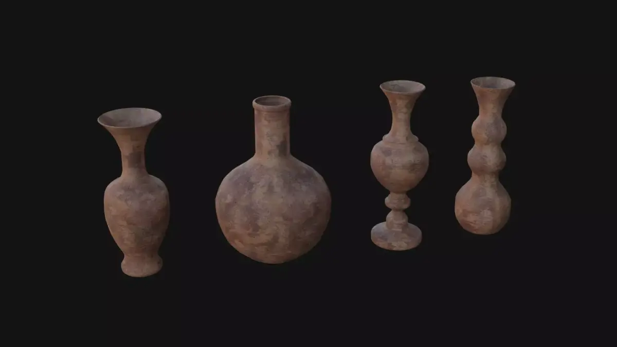 old Vases set 3 Low-poly 3D model