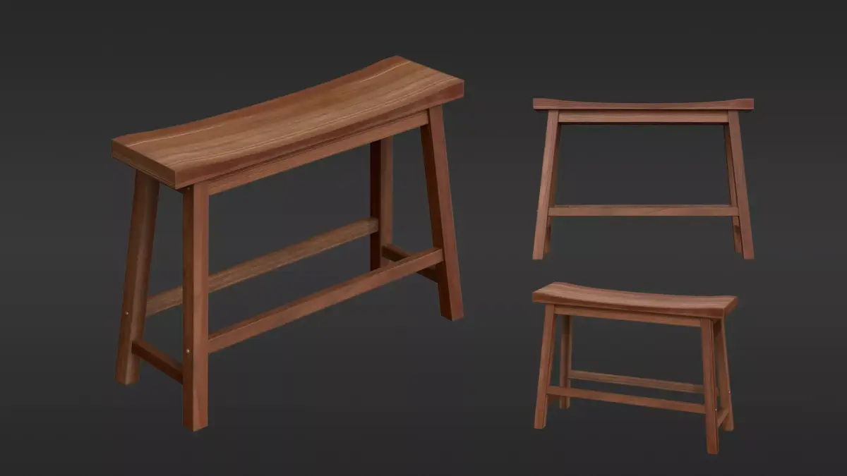 Wooden Bench Free low-poly 3D model 2