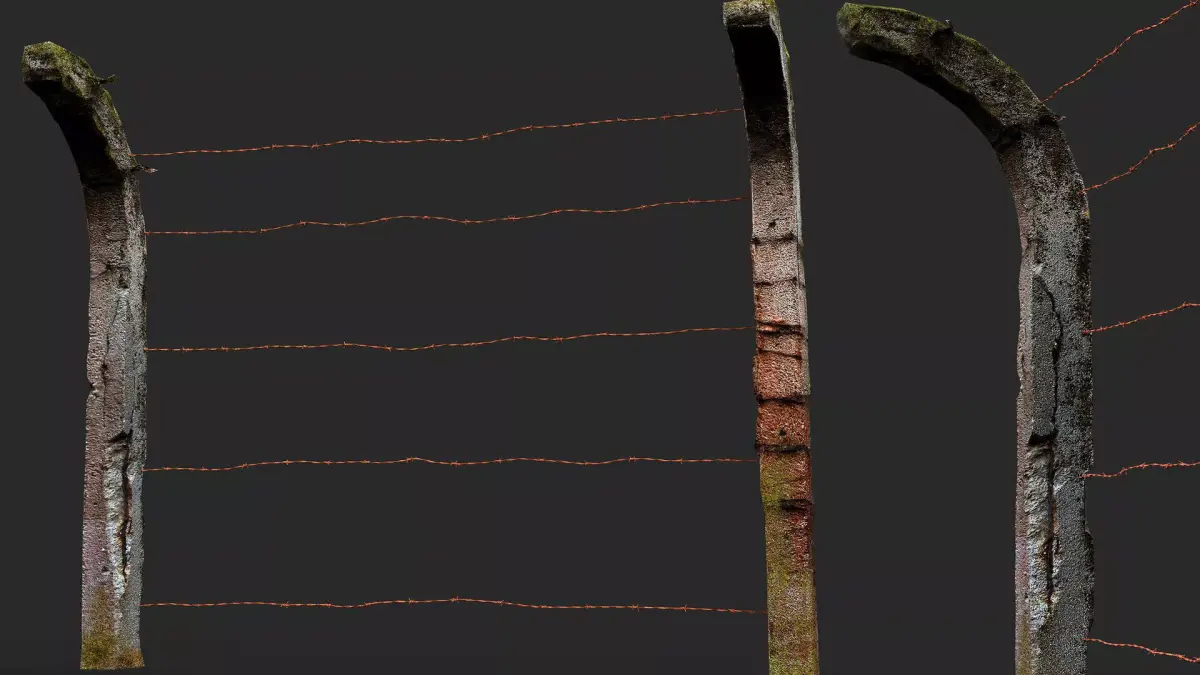 concrete fence wire soviet military base PBR photogrammetry Low-poly 3D model