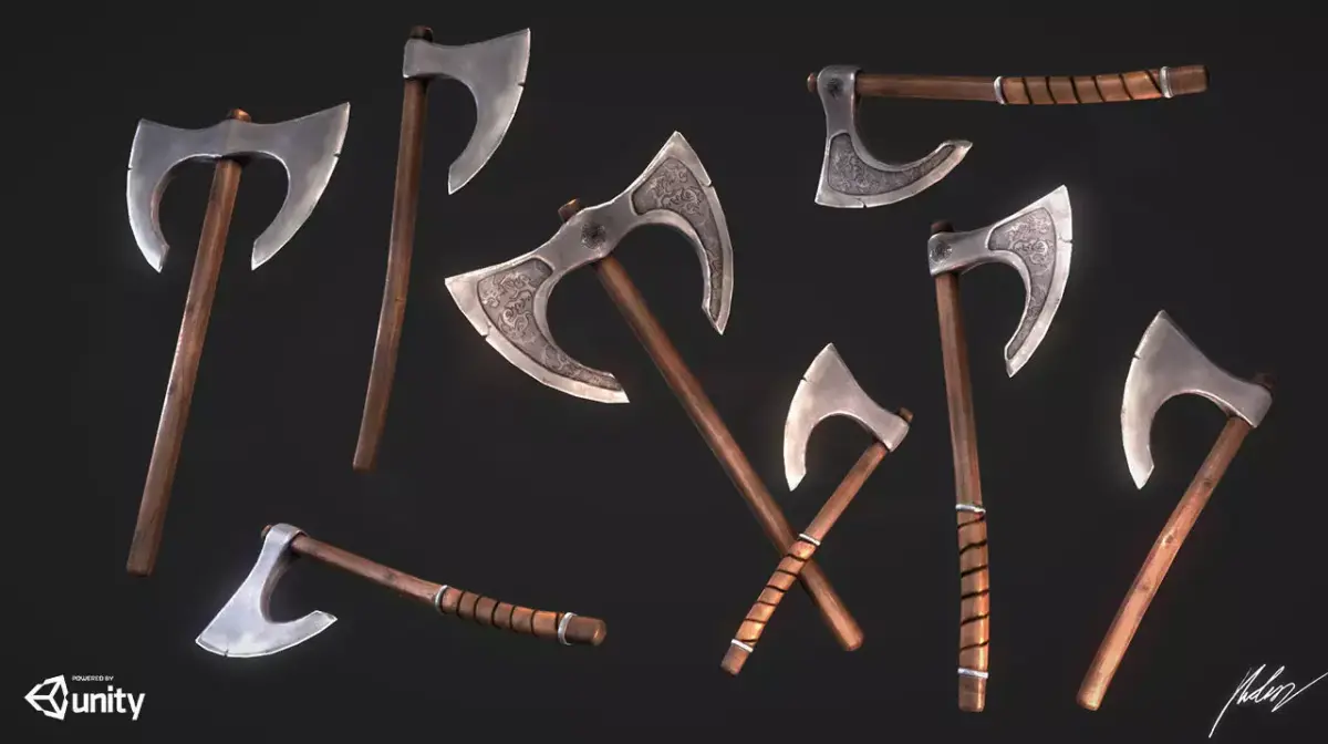 GameReady Medieval Viking Axe Pack Low-poly 3D model