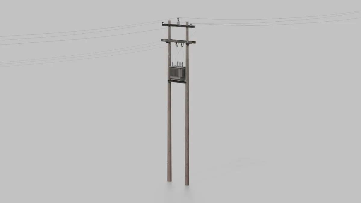 Utility Pole - Composite H-Frame with Transformer 3D model