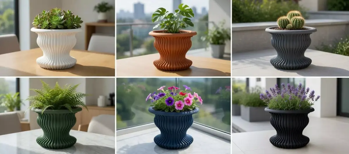 Modern Ribbed Flower Pot 6 inches 15cm Height Plant Pot  3D print model
