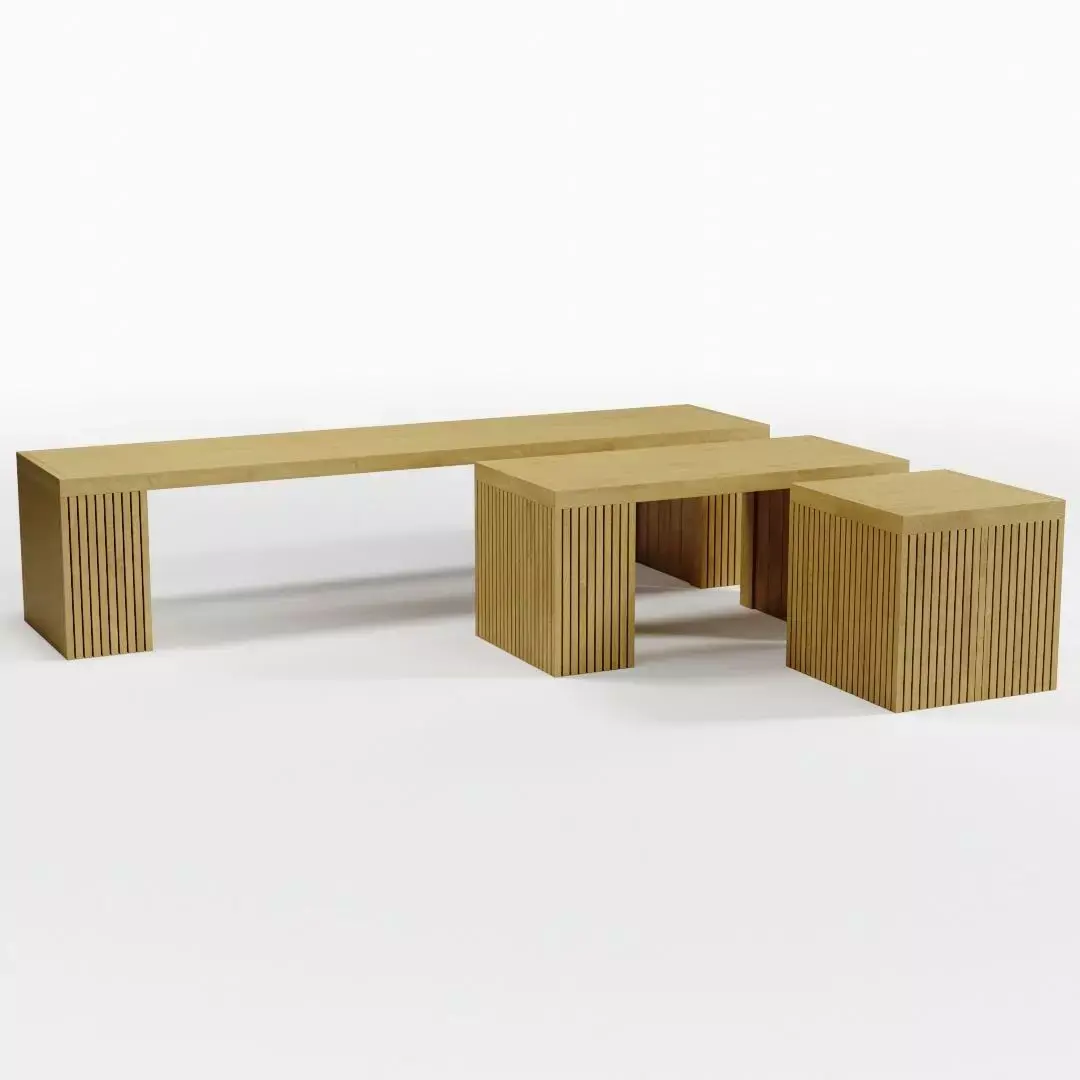 Modern Wooden Benches Set  Low-poly 3D model