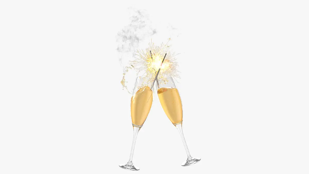 Festive Glasses with Champagne and Sparklers 3D model