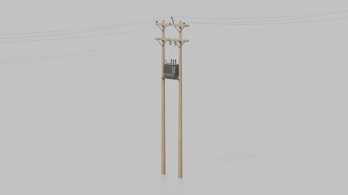 Utility Pole - Wooden H-Frame with Transformer 3D model