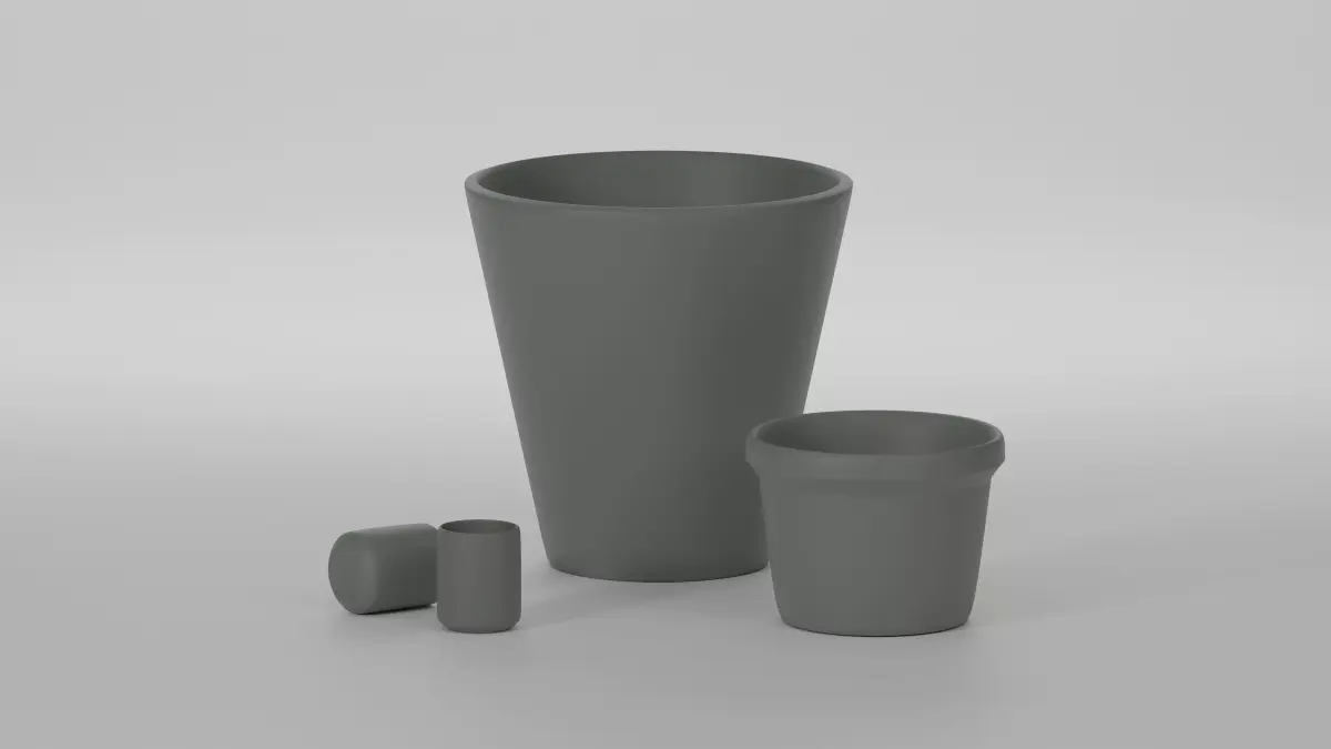 model flowerpot vase and two cups 3D model