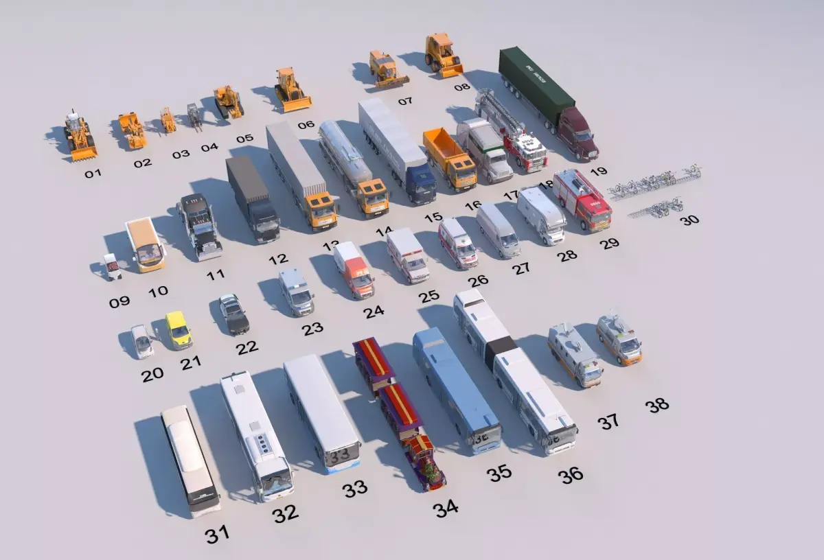 Modern Special and Engineering Vehicles 3D Model Collection Low-poly 3D model