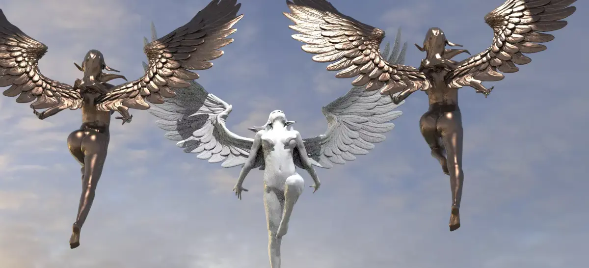 Crescent Winged Angel Statue 2  3D model