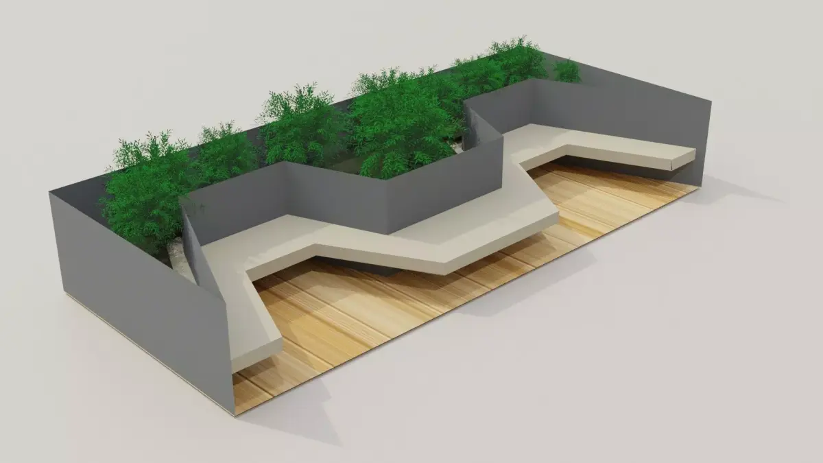 Street bench with plant  3D model