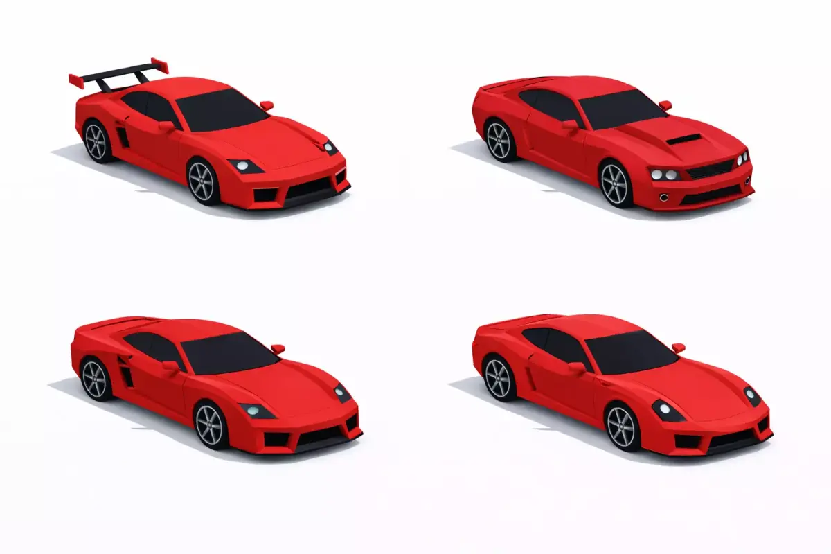 Low Poly Sports Car Pack 4 Models Stylized Racing Vehicle Set Low-poly 3D model