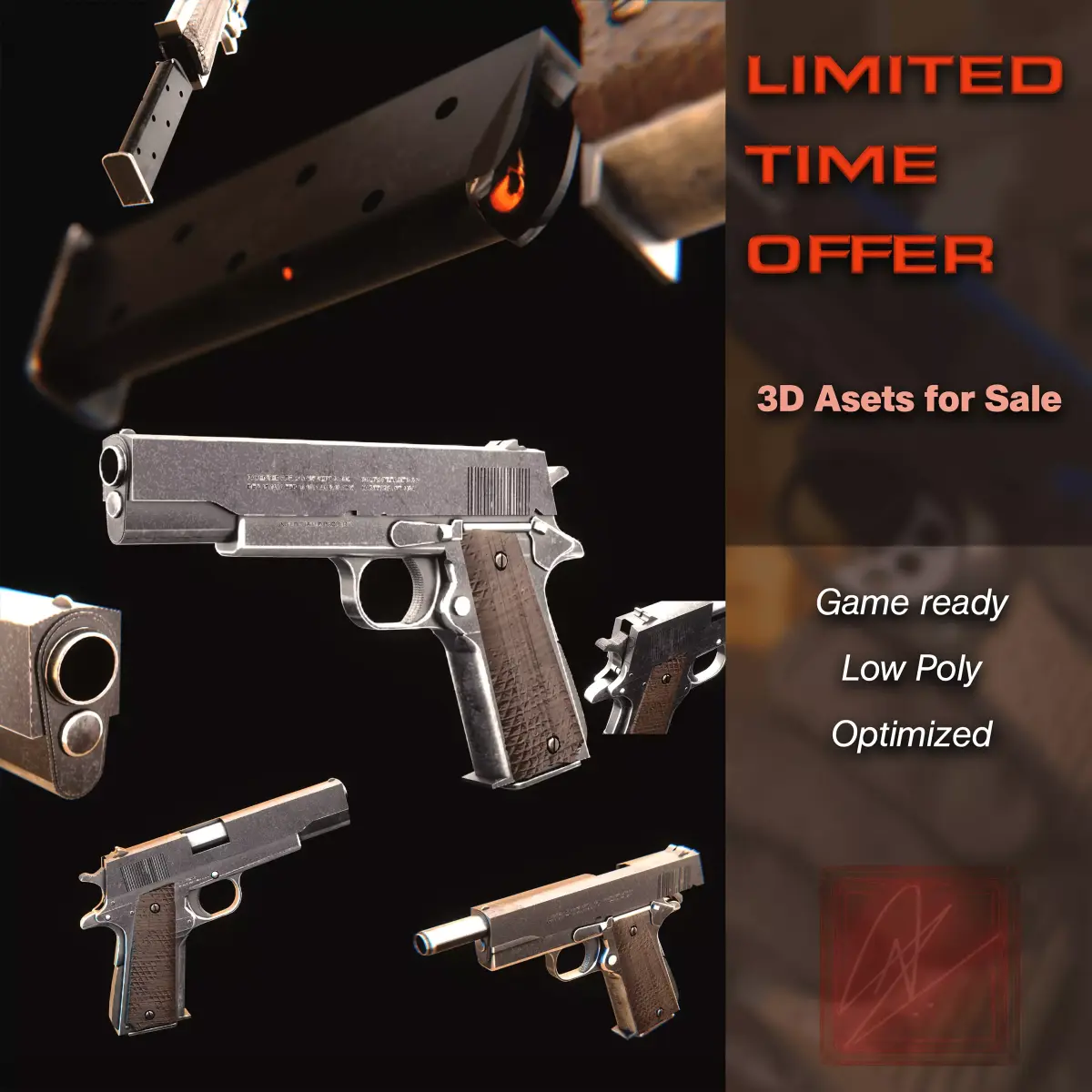 Colt 1911 3D model Low-poly 3D model