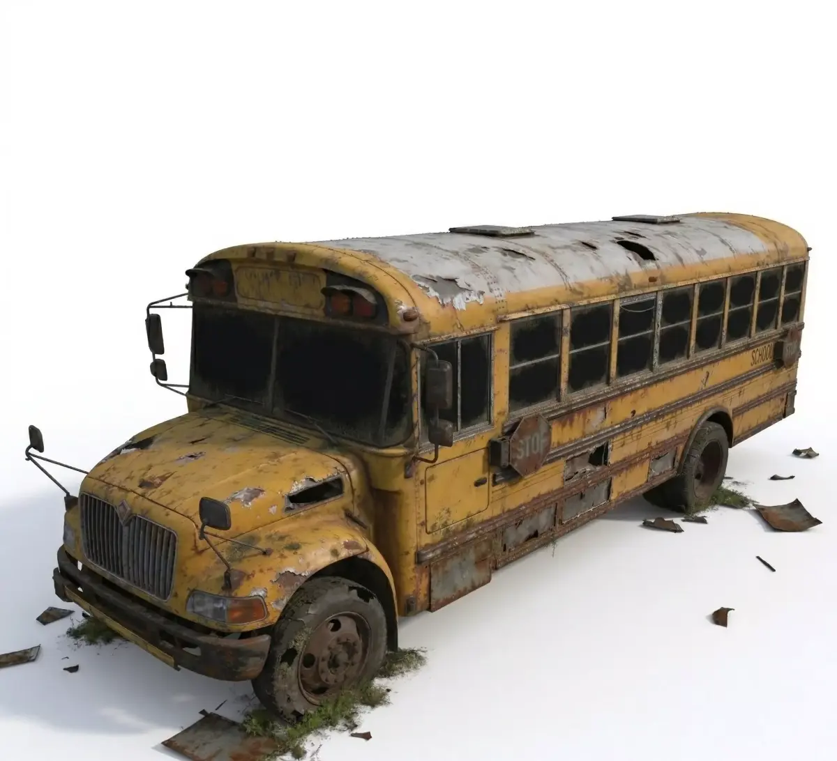 Realistic Abandoned School Bus 3D Model 3D Model Low-poly 3D model