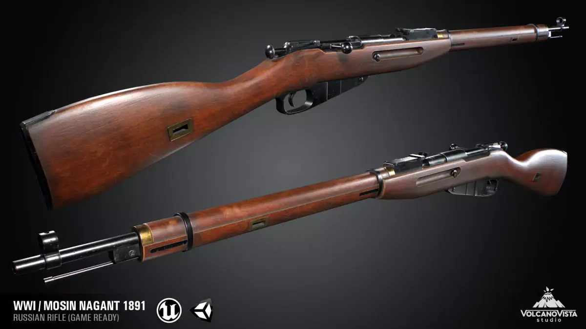 PBR Mosin Nagant rifle 1891 Low-poly 3D model