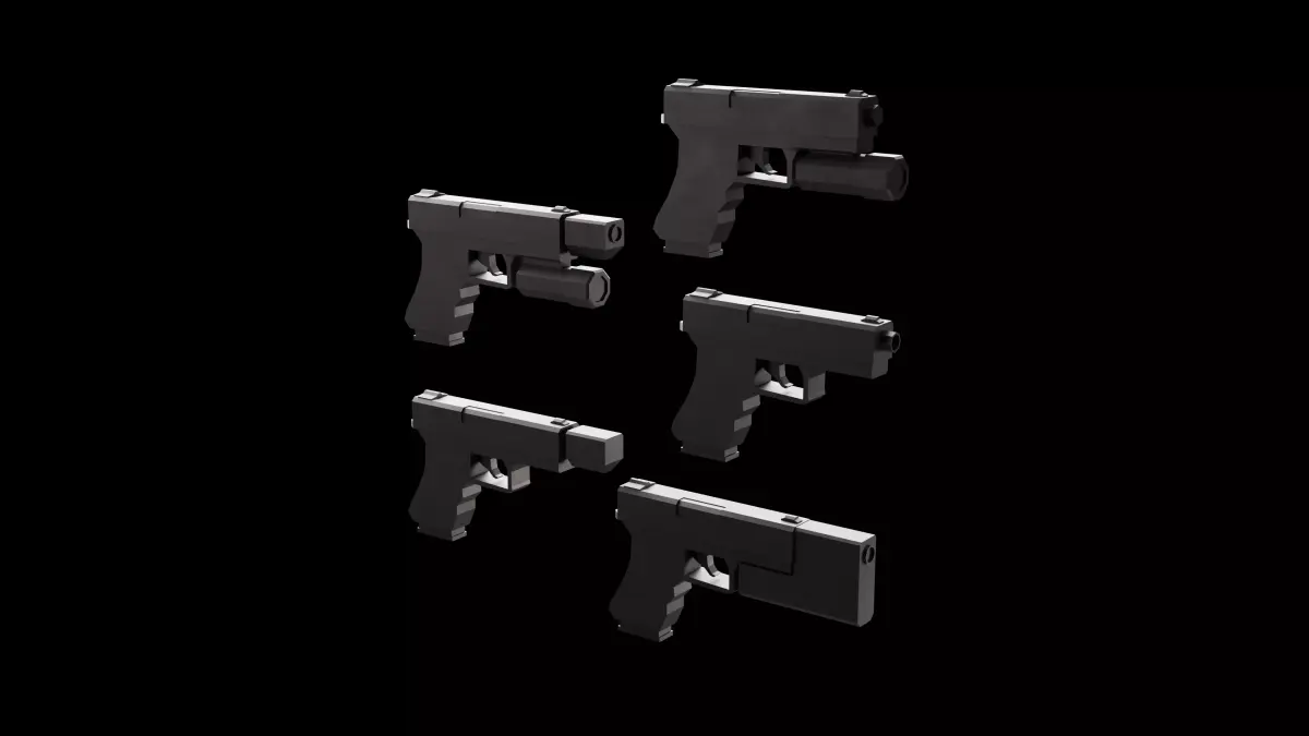 Stylized Low Poly Glock -5 Variations Game Ready Low-poly 3D model