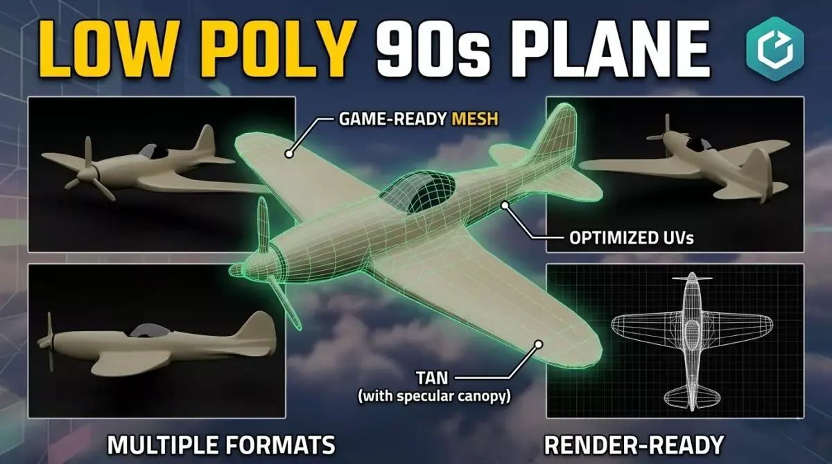 Low Poly 90s Plane Game Ready Flying Vehicle FBX OBJ Low-poly 3D model