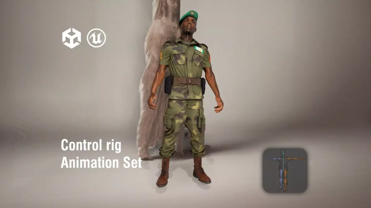 Nigerian Soldier Full Body Portrait Low-poly 3D model