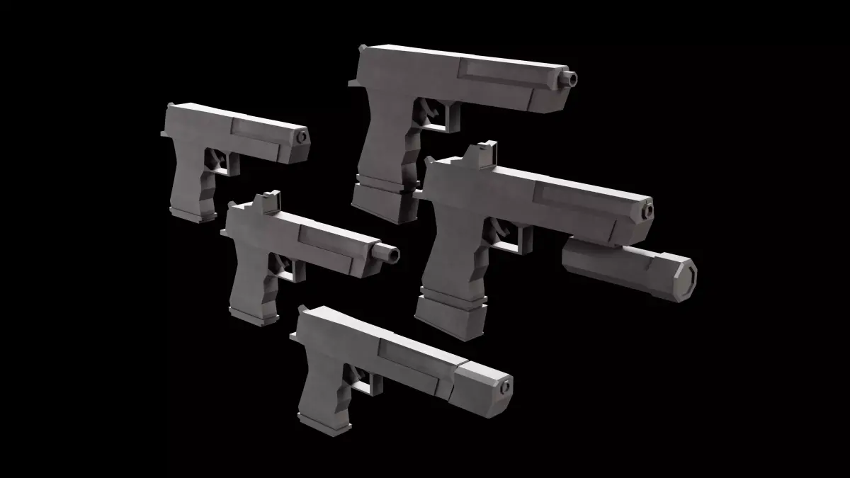 Stylized Low Poly Deagle -5 Variations Game Ready Low-poly 3D model