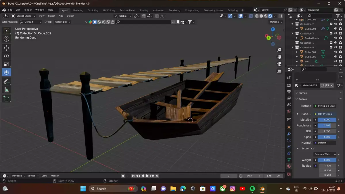 Sumal bridge and old bost Low-poly 3D model