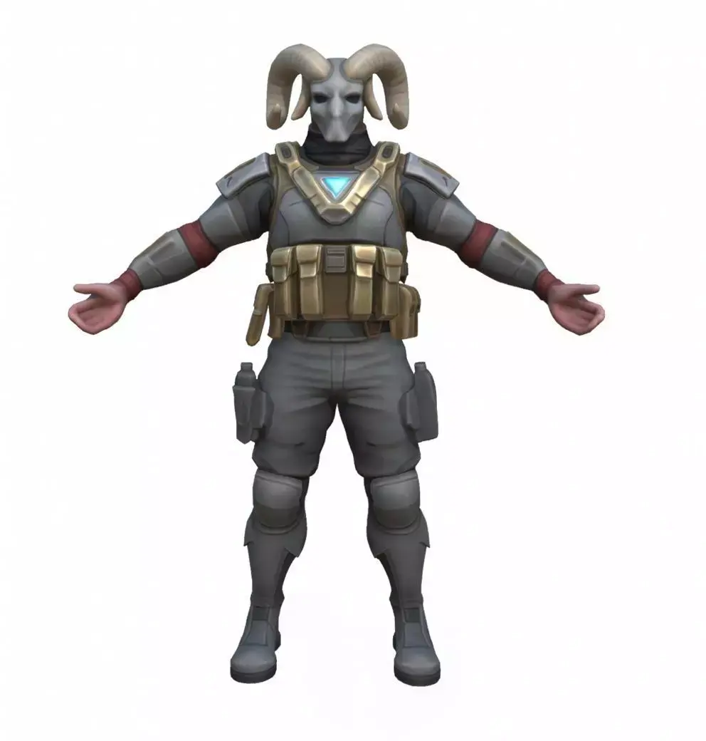 Sci-Fi Ram Horned Armored Alien Character Low-poly 3D model