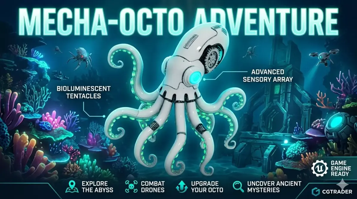 Cybernetic Mecha Octopus - Sci-Fi Sea Creature 3D model