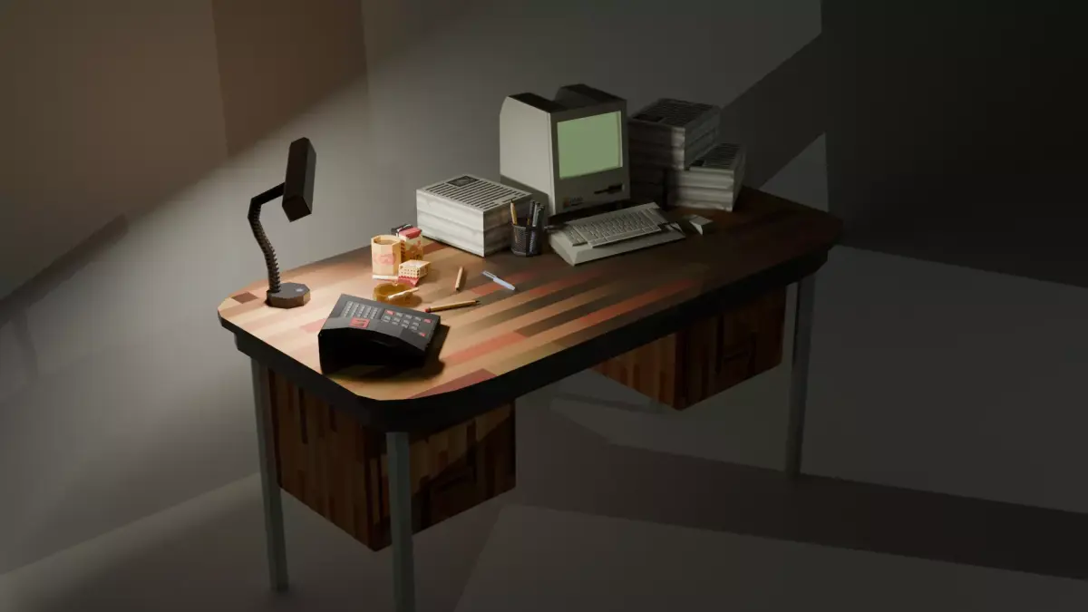 70s Work Desk Pixel Art Pack Free low-poly 3D model