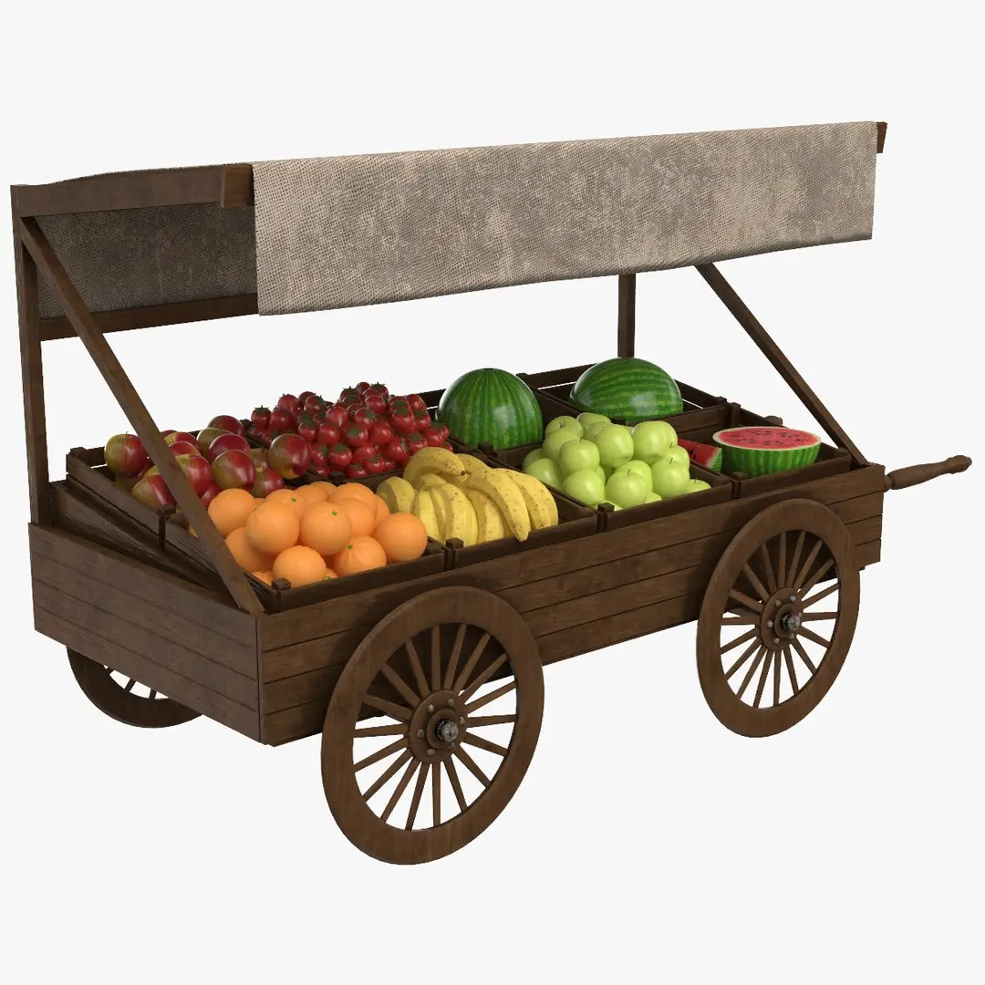 Fruits Wooden Cart 3D model