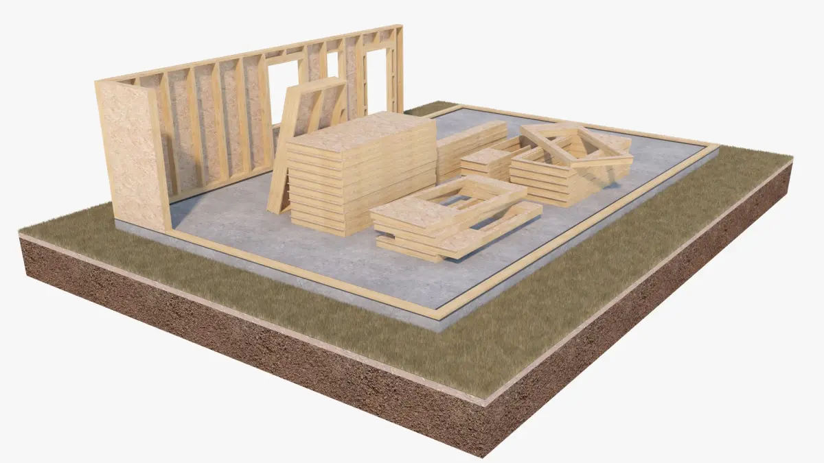 Prefab House Construction Site with Wall Panels 3D model
