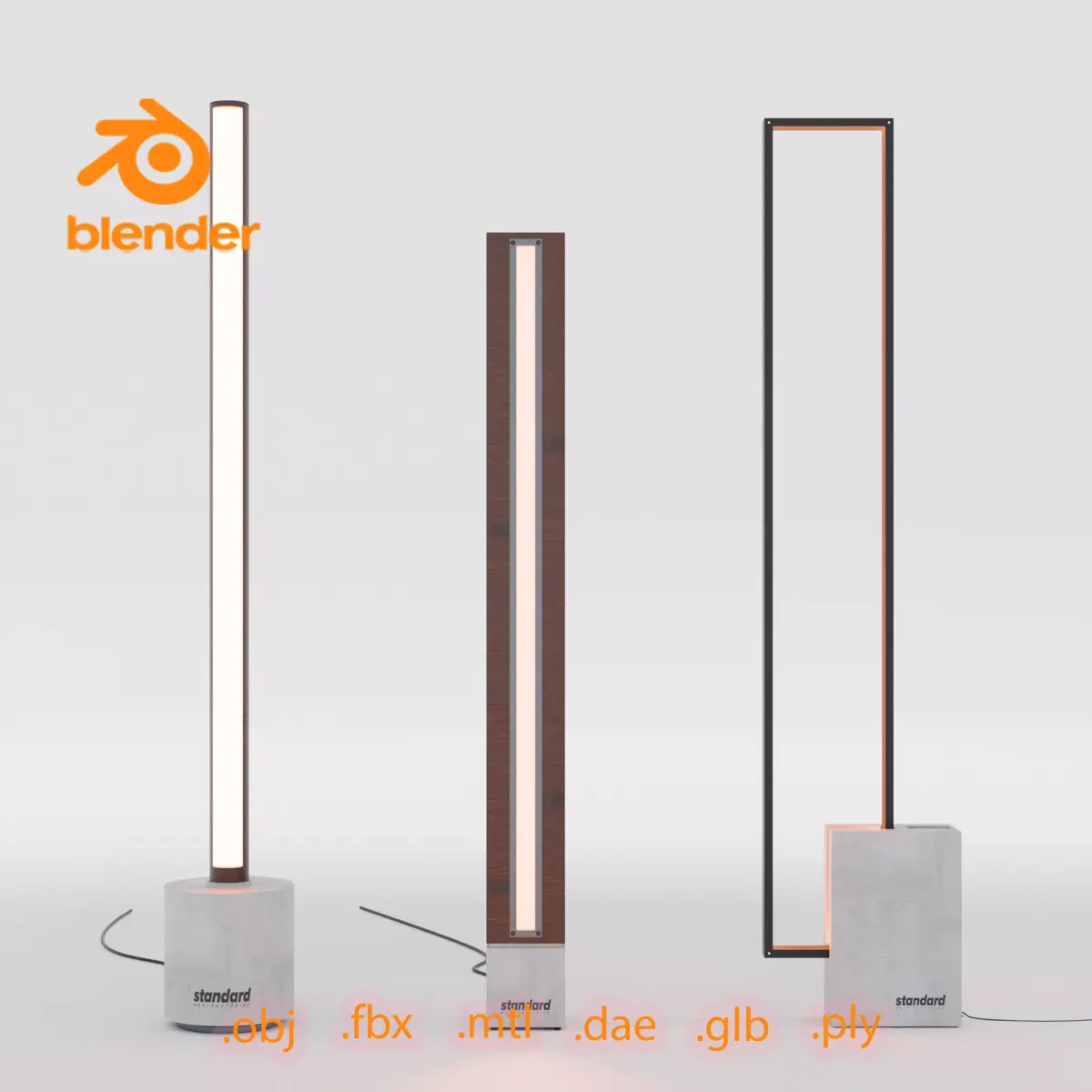 3 floor concrete lamps Free 3D model