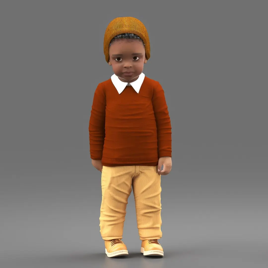 Little Black Boy Light Skin Autumn Clothes Rigged for Cinema 4D 3D model purchase