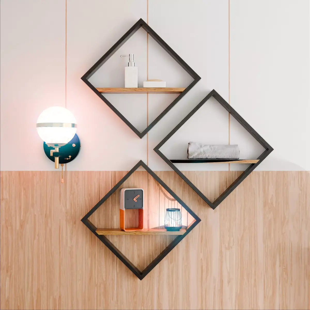 Modern Geometric Diamond Wall Shelf Set  Free 3D model