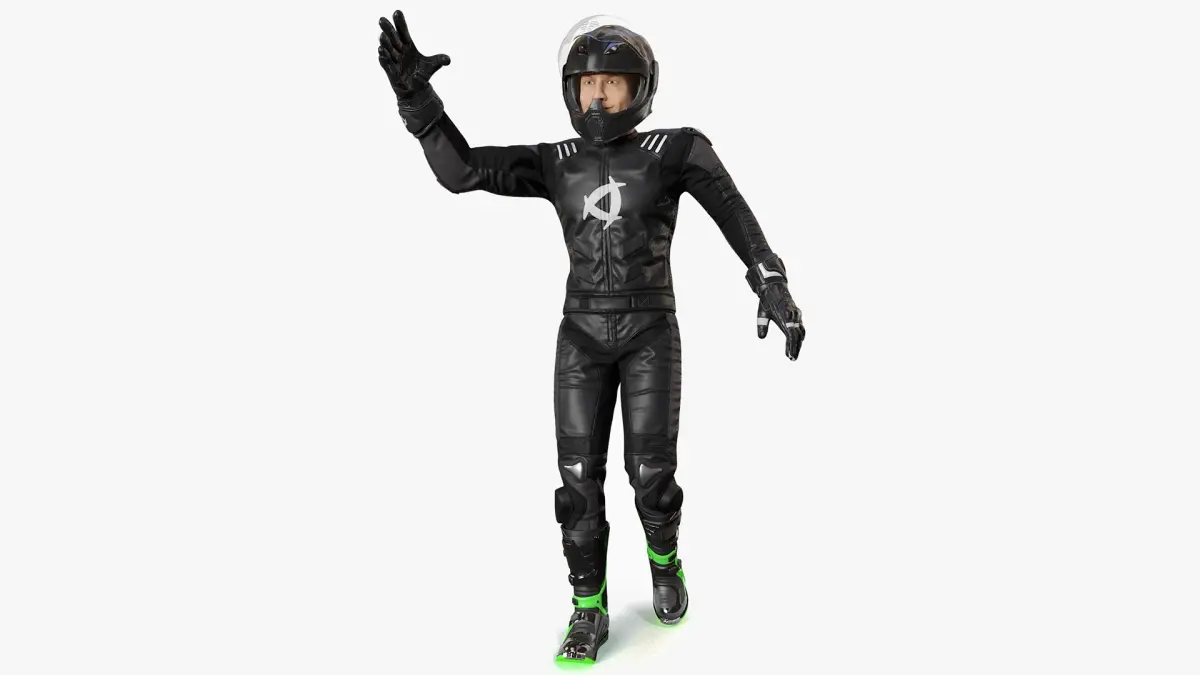 Bike Rider Wearing Protective Riderwear Rigged 3D model