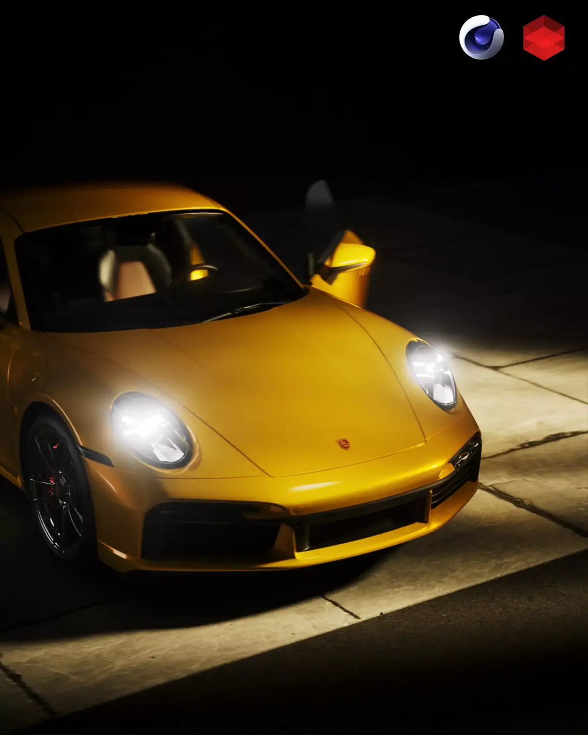 Cinematic Night Automotive Lighting Cinema 4D and Redshift 3D model