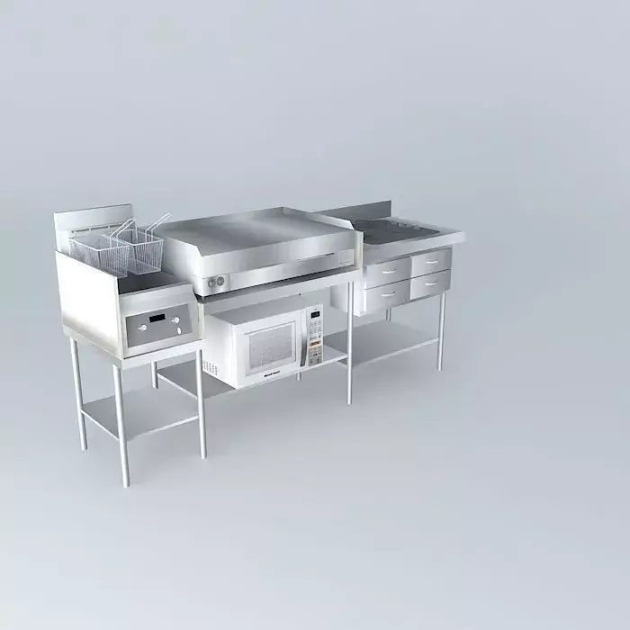Ki240 stainless steel kitchen with two burners and sink Free 3D model