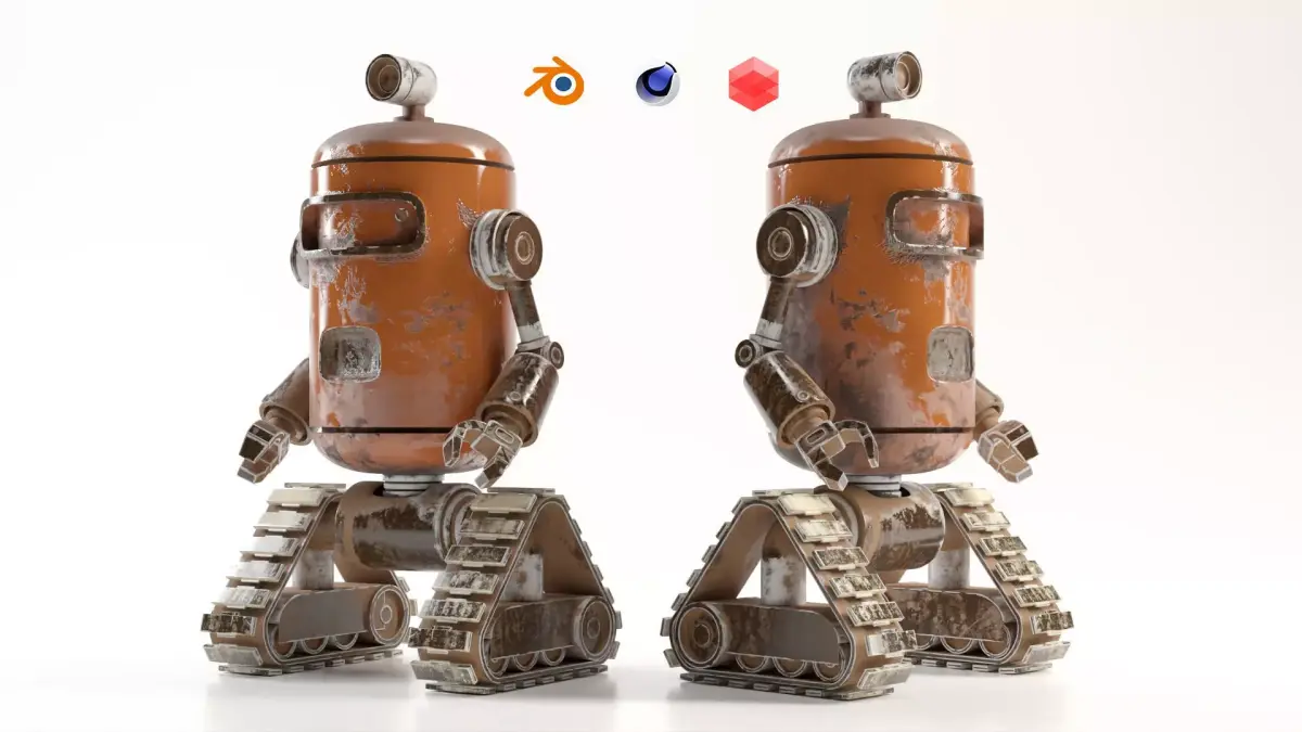 Stylized Vintage Robot with Tank Tracks  Game Ready 3D model