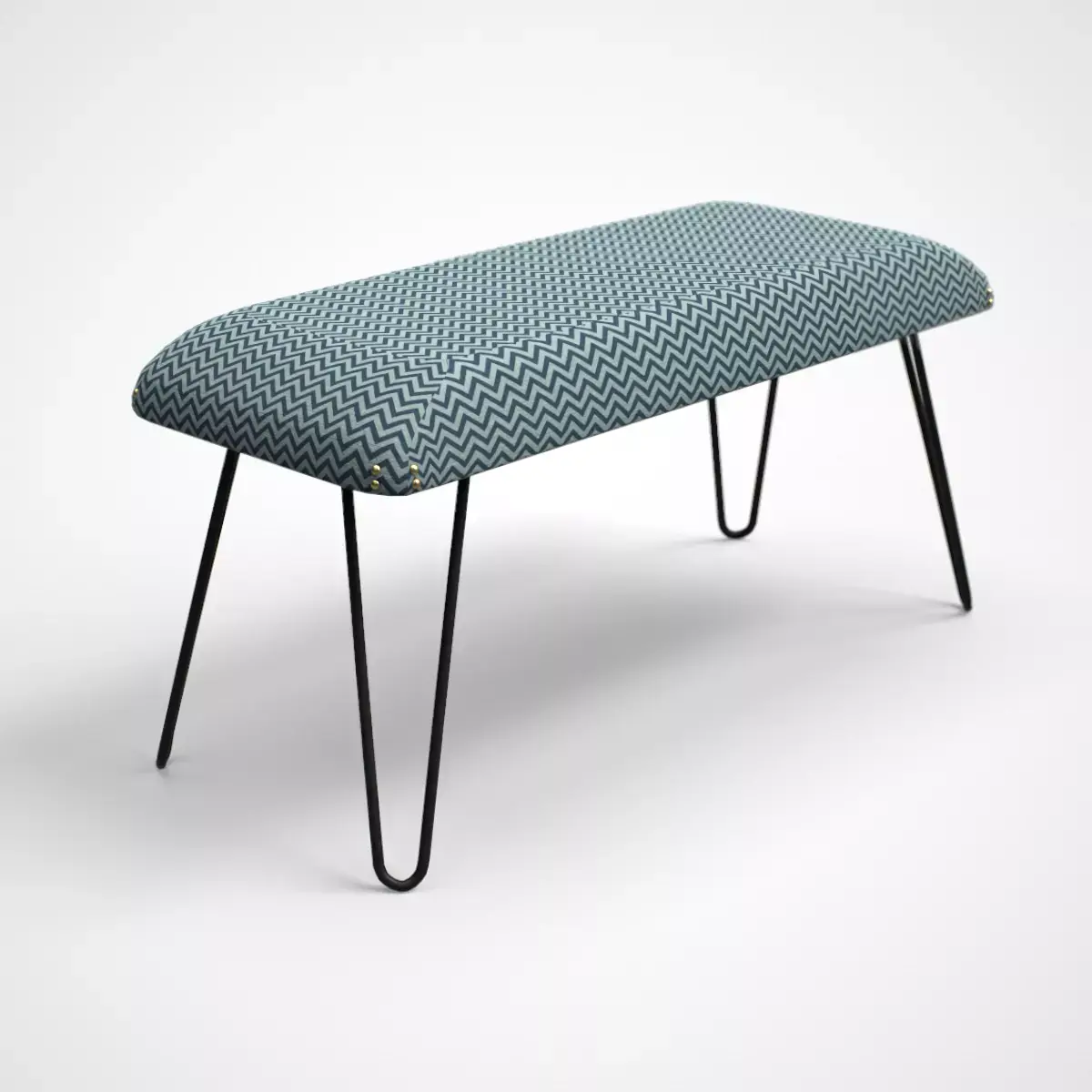 Titus upholstered metal Bench blue zigzag Low-poly 3D model