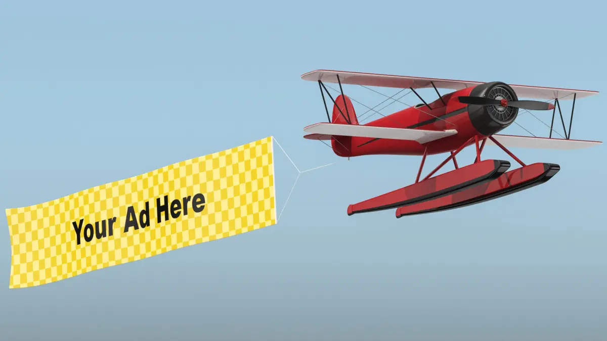 Sea Plane Biplane With Advertising Banner 02 3D model