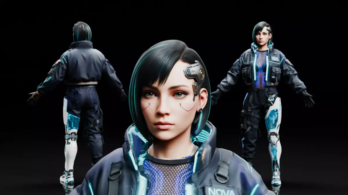 Cyberpunk Female Cyborg - Rigged  Low-poly 3D model