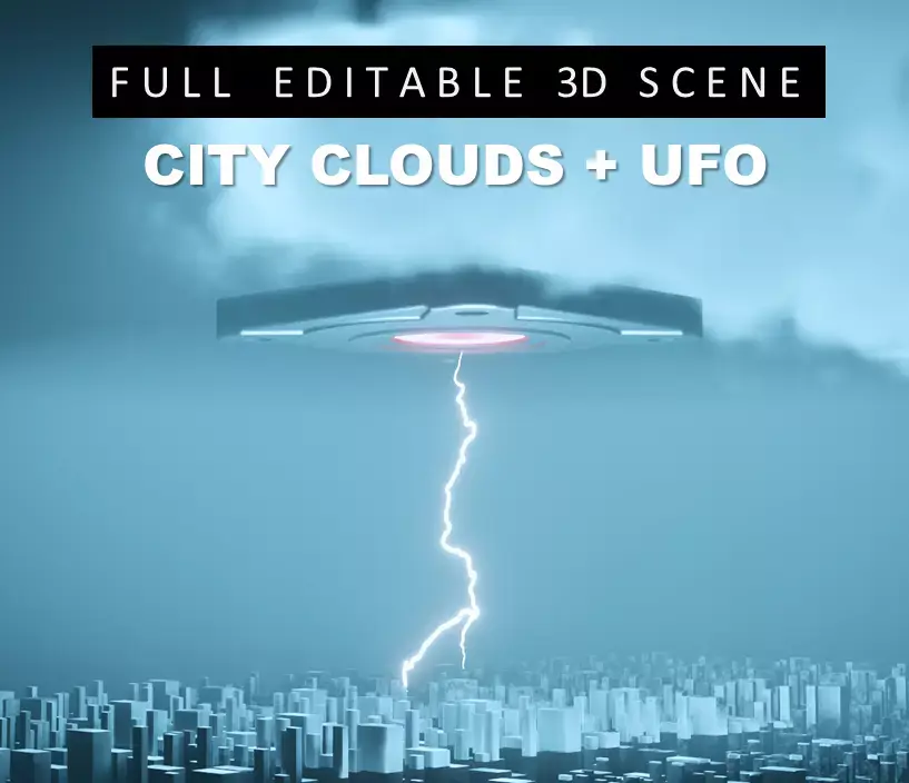 CITY CLOUDS and UFO - Full Editable 3D Scene Low-poly 3D model