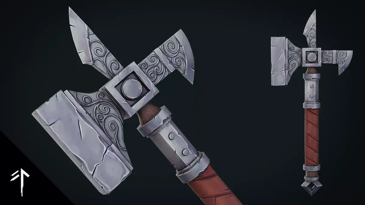 Stylized Fantasy War Hammer - Game Ready Hand Painted Weapon Low-poly 3D model