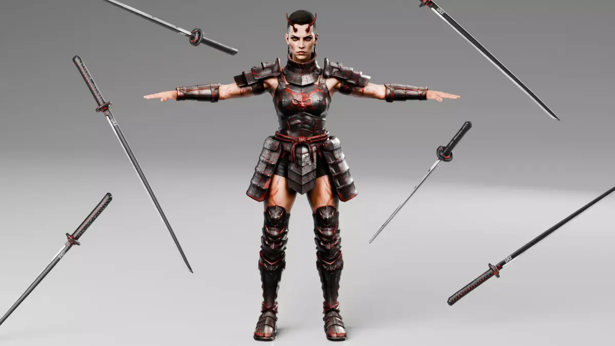 Samurai Demon Female - Rigged Low-poly 3D model