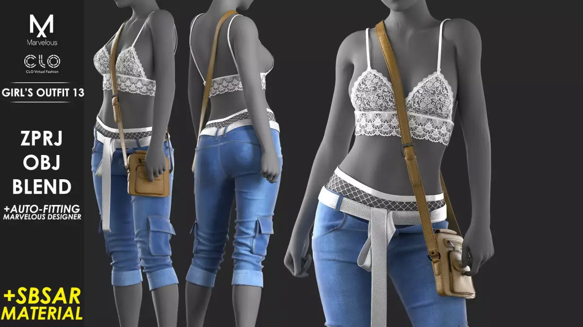 Girls Outfit 13 - Marvelous Designer 3D model