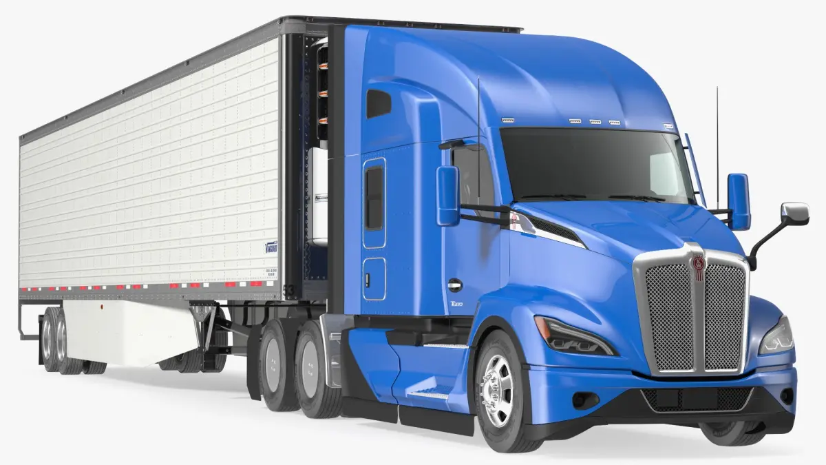 Kenworth Truck with Vanguard Reefer Trailer Rigged 3D model