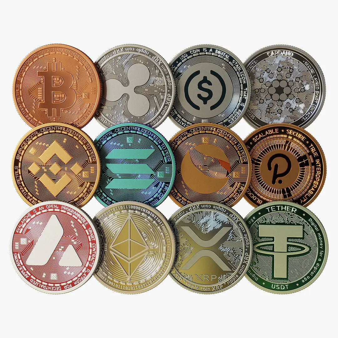 Set of 12 TOP Crypto Coins 3D model